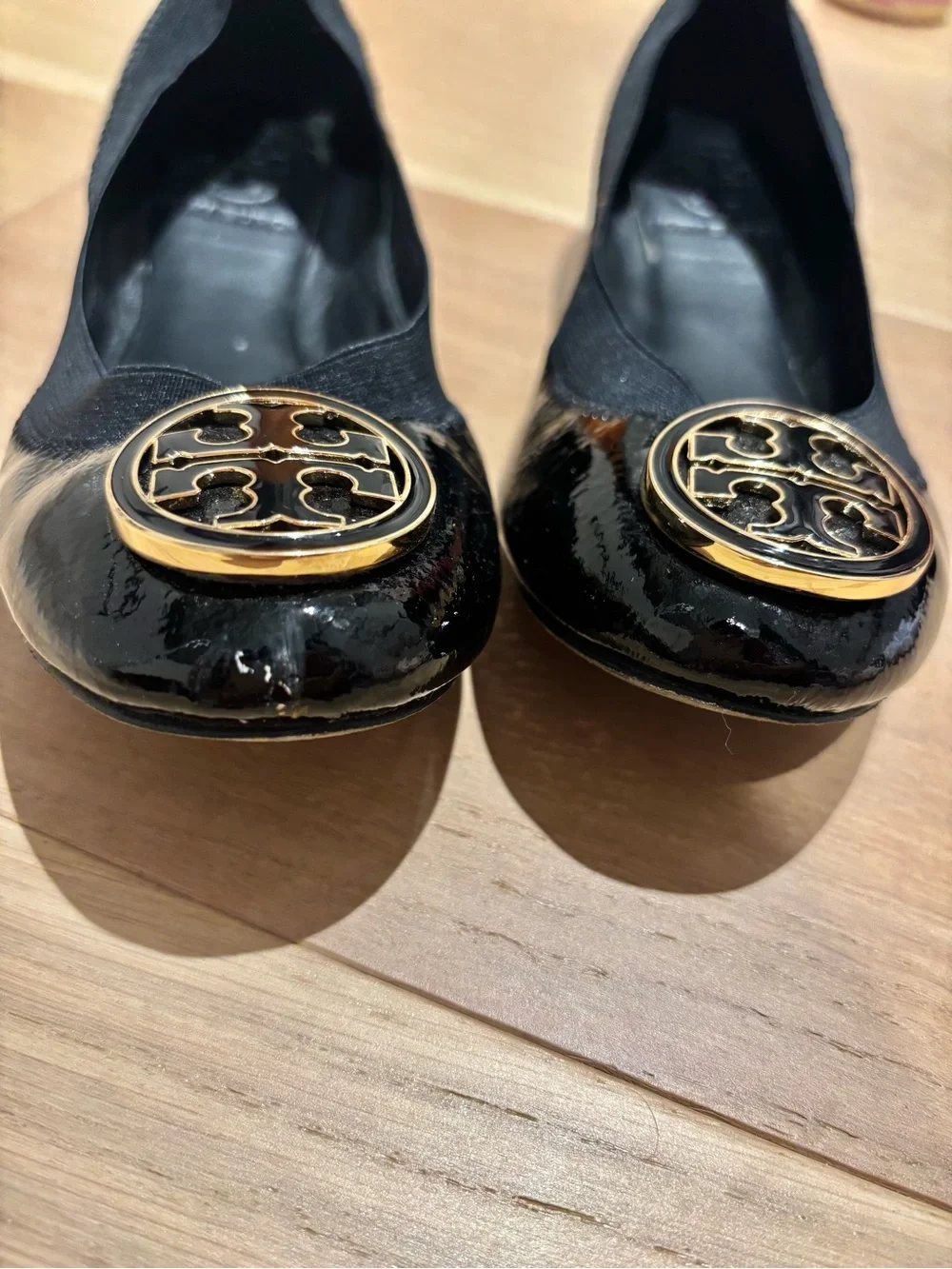 Tory Burch Black Patent Logo Medallion Flats